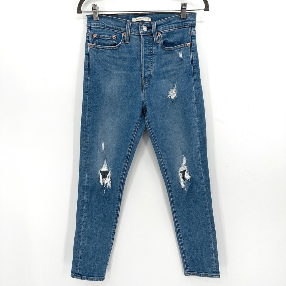 Levi's Wedgie Skinny Denim High Rise Distressed Button Fly Coastal 27 Ankle Jean